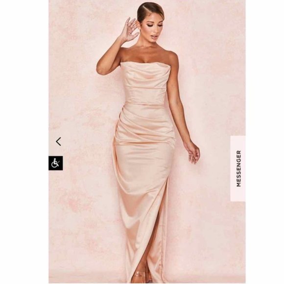 House of CB Champagne Satin Strapless Gown Size Small - Picture 6 of 8